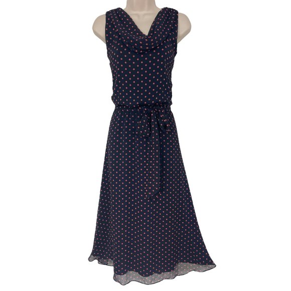 Dress Barn Dresses & Skirts - Size 12 NAVY BLUE POLKA DOT CHIFFON MIDI/MAXI DRESS W/TIE Summer Wedding Party
